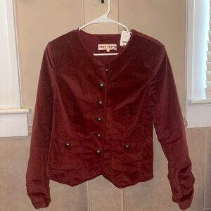 Free People Deep Red Velvet Jacket